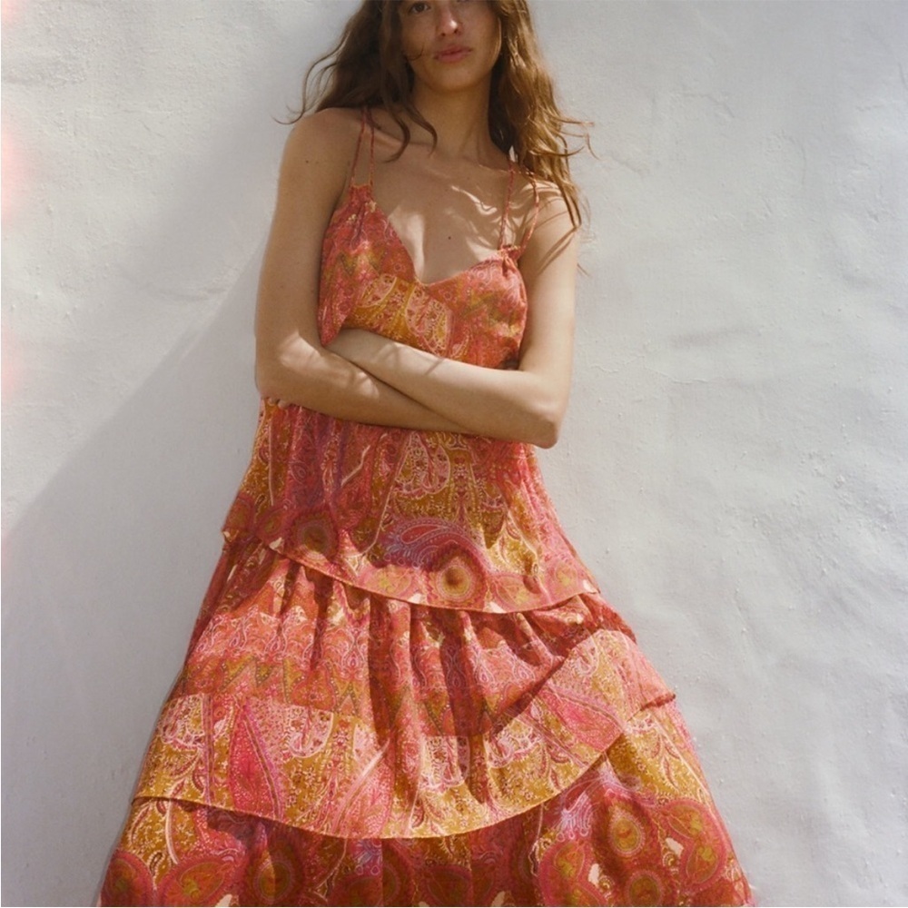 Zara Pink and Yellow Paisley Maxi Dress